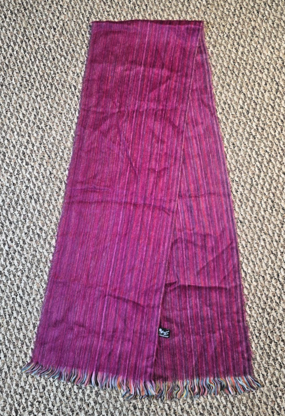 Winterbourne Alpaca Blend Silk Scarf Berry Purple Fringe Cozy Vtg Boho 12x76